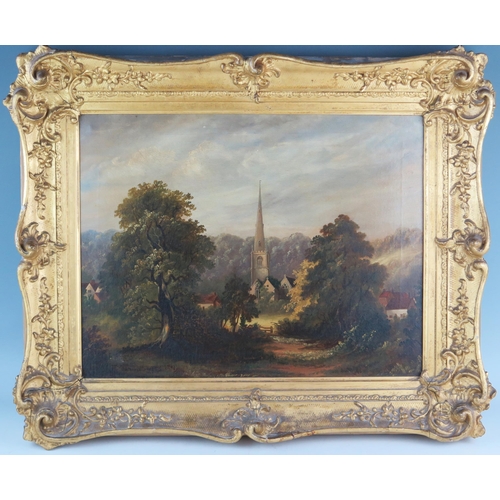 1391 - A Pair of unsigned C19th British School Oils on Canvas, Village and Church scenes, carved gilt jesso... 