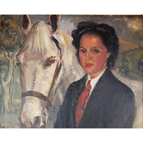 1395 - Marjorie Heath, (1905 - 1994), Lady with her Horse, (according to vendor the setting is Hyde Park an... 