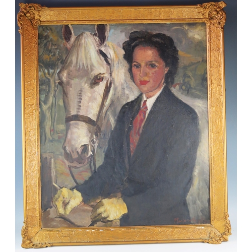 1395 - Marjorie Heath, (1905 - 1994), Lady with her Horse, (according to vendor the setting is Hyde Park an... 