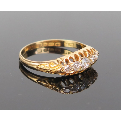 141 - An 18ct Gold and Diamond Ring, set with five 3.5x2mm cushion cut stones, hallmarked (London early 20... 