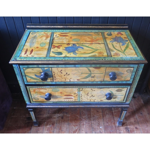 1413 - A decoupage decorated chest of two long drawers, raised on square legs, 86cm wide, 81cm high, 44cm d... 