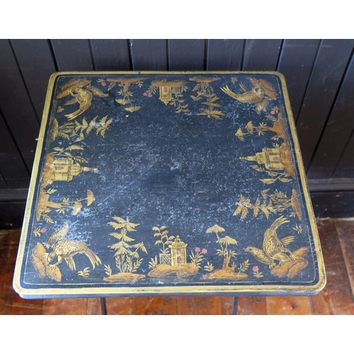 1418 - A metal folding occasional table decorated in the chinoiserie taste, 40cm wide.