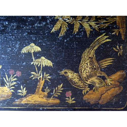 1418 - A metal folding occasional table decorated in the chinoiserie taste, 40cm wide.