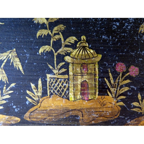 1418 - A metal folding occasional table decorated in the chinoiserie taste, 40cm wide.