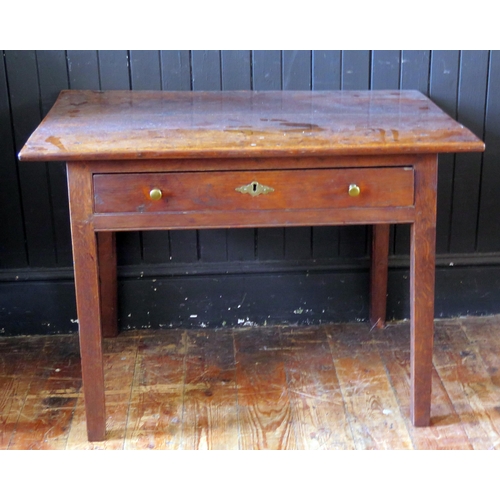 1419 - An 18th century oak side table, with rectangular top with single long frieze drawer, raised on squar... 