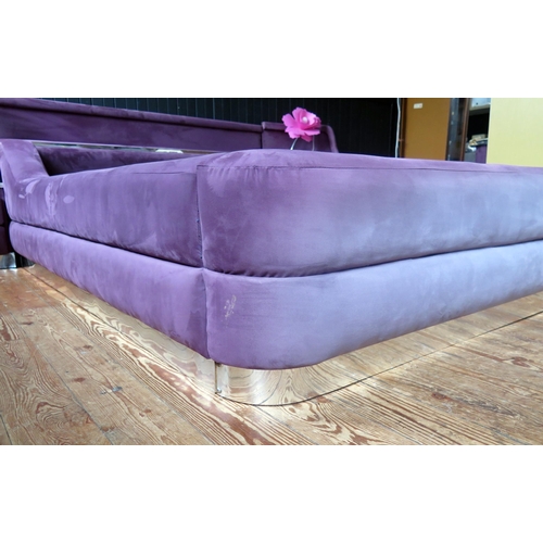 1432 - An Italian retro-style five-piece purple faux suede and chrome bedroom suite, includes fitted headbo... 