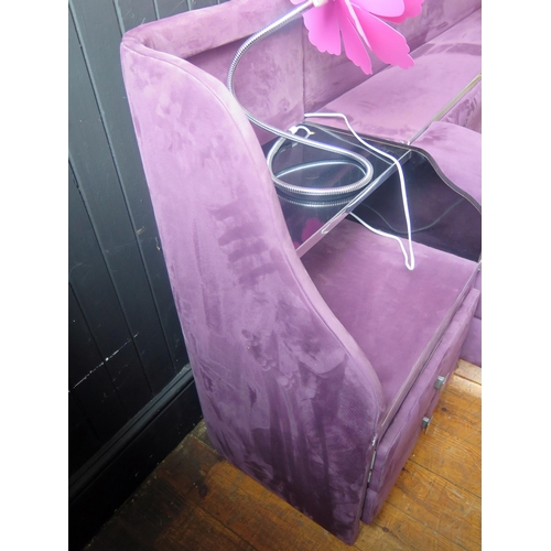 1432 - An Italian retro-style five-piece purple faux suede and chrome bedroom suite, includes fitted headbo... 