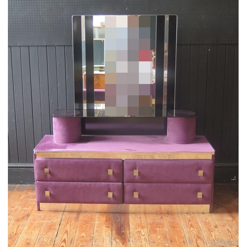 1432 - An Italian retro-style five-piece purple faux suede and chrome bedroom suite, includes fitted headbo... 