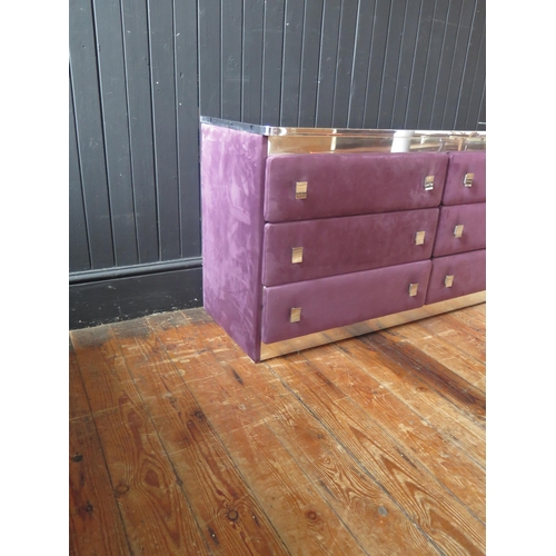 1432 - An Italian retro-style five-piece purple faux suede and chrome bedroom suite, includes fitted headbo... 