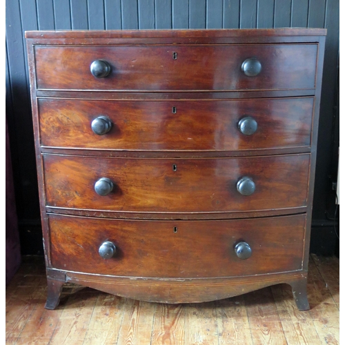 1436 - A 19th Century Mahogany Bow Fronted Chest of Four Drawers, 97(w)x101(h)x55(d)cm