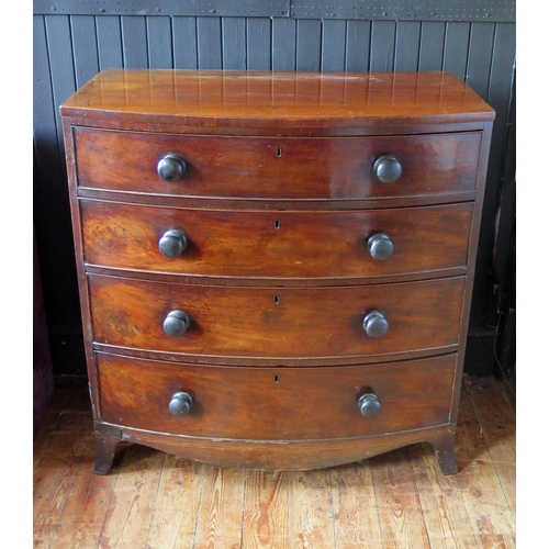 1436 - A 19th Century Mahogany Bow Fronted Chest of Four Drawers, 97(w)x101(h)x55(d)cm