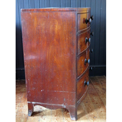 1436 - A 19th Century Mahogany Bow Fronted Chest of Four Drawers, 97(w)x101(h)x55(d)cm