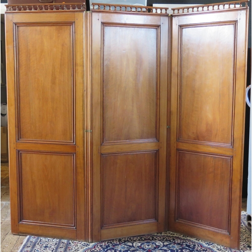 1443 - An Antique Mahogany Three Fold Screen, each panel c. 68(w)x190cm