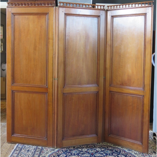 1443 - An Antique Mahogany Three Fold Screen, each panel c. 68(w)x190cm