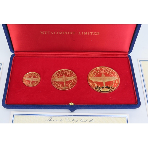 1456 - 25th Anniversary Battle of Britain Commemorative Three Medal Set in 18ct gold, original Metal Import... 