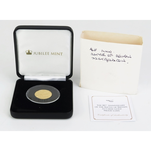 1477 - A QEII Battle of Britain 80th Anniversary 2020 22ct Gold Proof $10 Coin from the Jubilee Mint with C... 