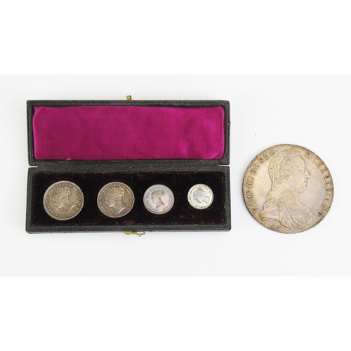 1483 - A Victorian 1867 Boxed Silver Maundy Money Set and a 1780 stamped Thaler