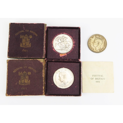 1484 - A George VI 1937 Silver Crown and two boxed 1951 Festival of Britain crowns