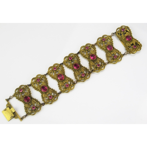 163 - A Georgian Foil Backed Pink Paste Bracelet in a gilt metal setting, 7