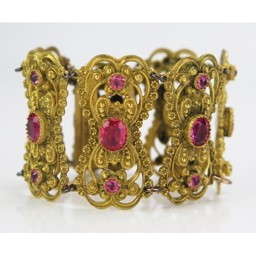 163 - A Georgian Foil Backed Pink Paste Bracelet in a gilt metal setting, 7