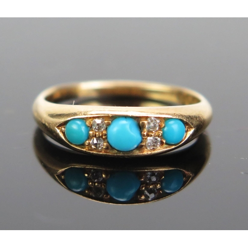 165 - A Victorian 18ct Gold, Turquoise and Old Cut Diamond Ring, London 1899, maker CC, size K.5, 3.18g