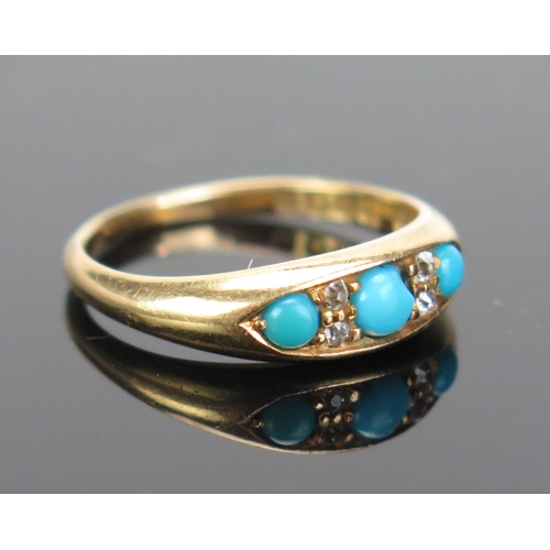 165 - A Victorian 18ct Gold, Turquoise and Old Cut Diamond Ring, London 1899, maker CC, size K.5, 3.18g