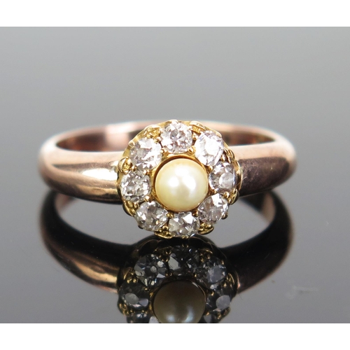 168 - An Antique untested Pearl and Diamond Cluster Ring in a heavy 9CT stamped gold setting, the c. 9.7mm... 