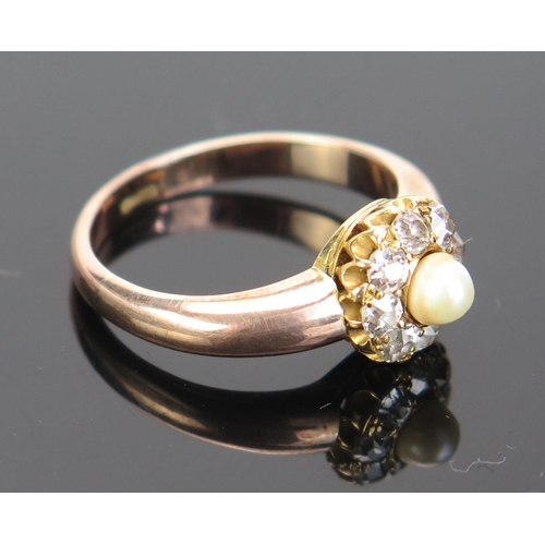 168 - An Antique untested Pearl and Diamond Cluster Ring in a heavy 9CT stamped gold setting, the c. 9.7mm... 