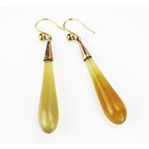 169 - A Pair of Antique Agate and Unmarked Precious Yellow Metal Earrings, c. 45mm drop, 4.36g