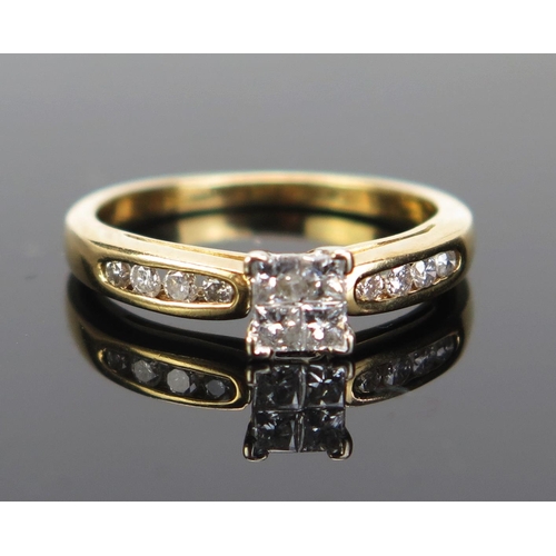 172 - An 18ct Gold and Diamond Ring, the 5.2mm head comprising four princess cut stones with four brillian... 