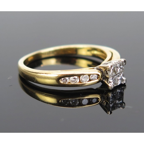 172 - An 18ct Gold and Diamond Ring, the 5.2mm head comprising four princess cut stones with four brillian... 