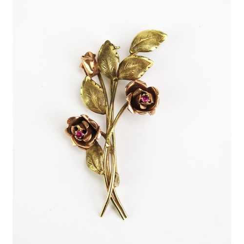 175 - A 9ct Gold and Ruby Floral Spray Brooch, 51mm, 4.89g