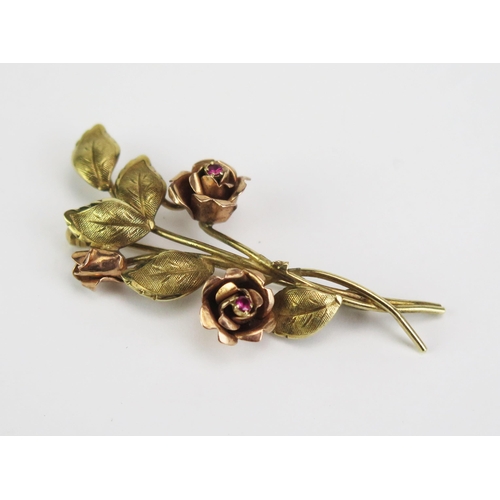 175 - A 9ct Gold and Ruby Floral Spray Brooch, 51mm, 4.89g