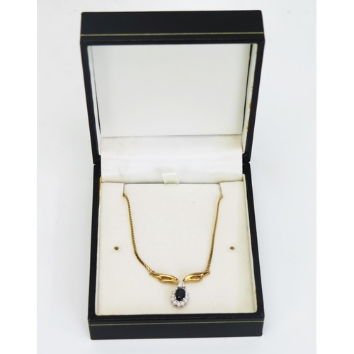 180 - A 9ct Gold, Sapphire and Diamond Necklace, stamped 375, 16.5