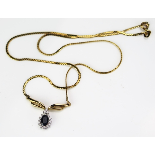 180 - A 9ct Gold, Sapphire and Diamond Necklace, stamped 375, 16.5