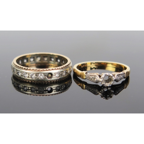 185 - An 18ct Gold and Platinum Ring (stone missing), size M.5, 2.42g and a 9ct gold and white stone etern... 