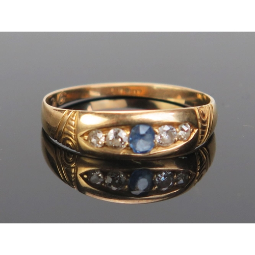 194 - An Antique 9ct Gold, Sapphire and Diamond Five Stone Ring, re-shanked (engraved 9C), c. 3.2mm centra... 