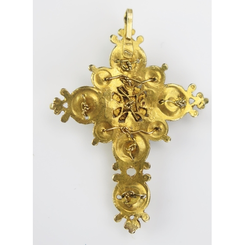 209 - An 18th or Early 19th Century Precious Yellow Metal and untested Pearl Cross Pedant (40mm drop, KEE ... 