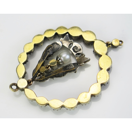 213 - An Antique Old Mine Cut Diamond and untested Pearl Pendant in an unmarked precious yellow and white ... 