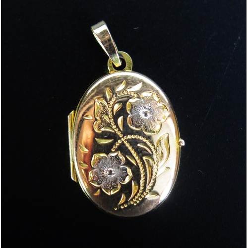 241 - A 9ct Gold Two Tone Locket with chased floral decoration, 27.5g, continental marks, 1.74g