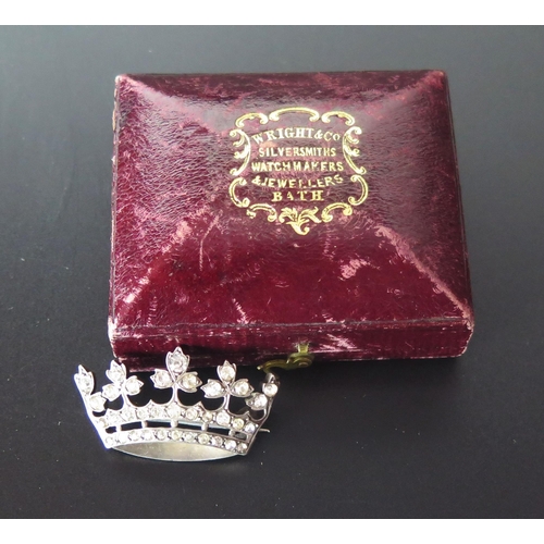 248 - A Continental Silver and Paste Coronet or Crown Brooch, stamped 900, 37mm wide. Presented in a Wrigh... 