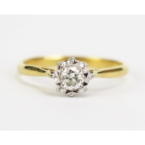 425 - An 18ct Gold and Diamond Solitaire Ring, c. 4mm illusion set stone, size N, 2.29g