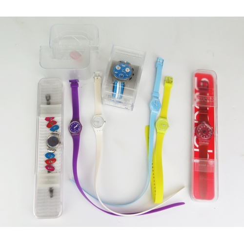 431 - A Selection of SWATCH Watches including Pinusinna Multicolour LK312G, SUYK115-25, GR154 AND four lad... 