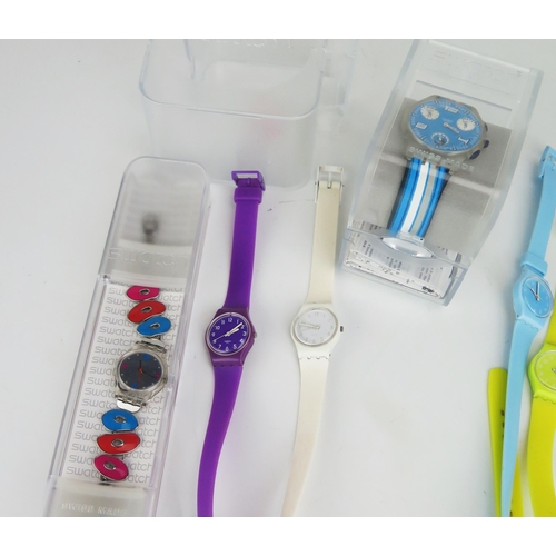 431 - A Selection of SWATCH Watches including Pinusinna Multicolour LK312G, SUYK115-25, GR154 AND four lad... 