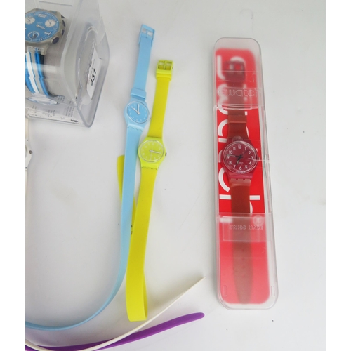 431 - A Selection of SWATCH Watches including Pinusinna Multicolour LK312G, SUYK115-25, GR154 AND four lad... 