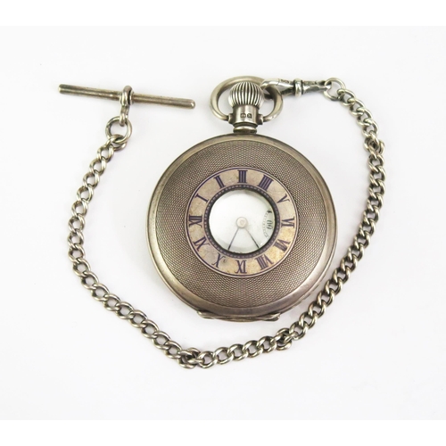 440C - A Silver Half Hunter Pocket Watch with silver Albert and T-bar, Birmingham 1936 52mm case, Coventry ... 