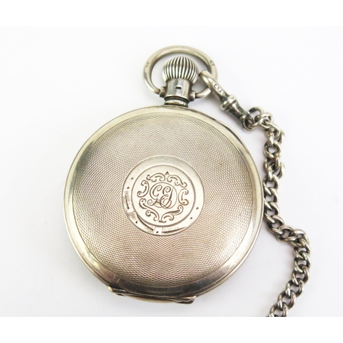 440C - A Silver Half Hunter Pocket Watch with silver Albert and T-bar, Birmingham 1936 52mm case, Coventry ... 