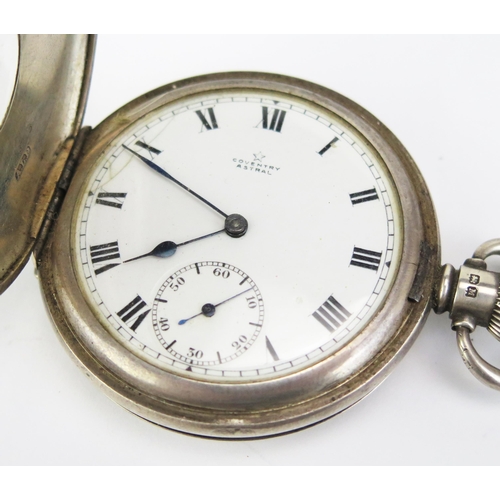 440C - A Silver Half Hunter Pocket Watch with silver Albert and T-bar, Birmingham 1936 52mm case, Coventry ... 
