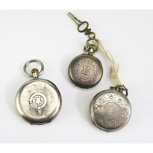 440D - Three Ladies Silver Cased Fob Watches including West End Watch Co. Key wound running, others need at... 