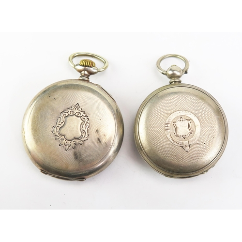 440F - Two Silver Cased Open Dial Fob Watches, keyless with a 50mm .800 case (running) and the other in nee... 